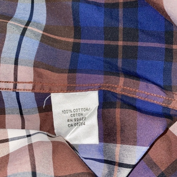 Bugatchi Uomo Shaped Fit‎ Brown Blue Plaid Collared Untucked Men XL Office Work - Picture 4 of 6